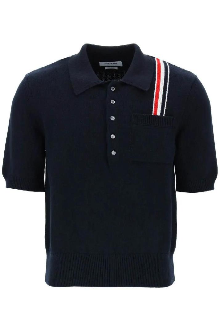 THOM BROWNE톰브라운 남성 폴로티 cotton knit polo shirt with rwb stripe