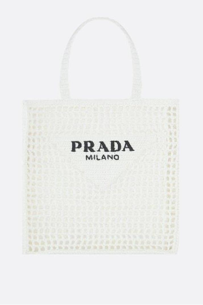 PRADAlogo embroidered synthetic raffia shopping bag