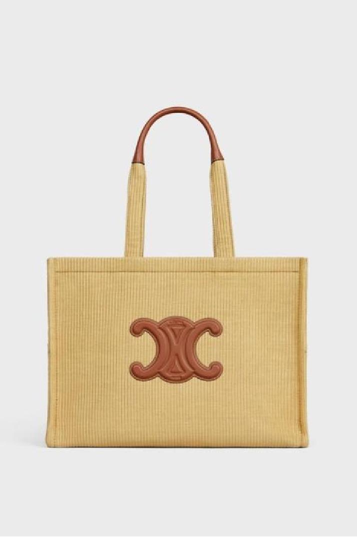 CELINELARGE CABAS THAIS IN RAFFIA EFFECT TEXTILE AND CALFSKIN